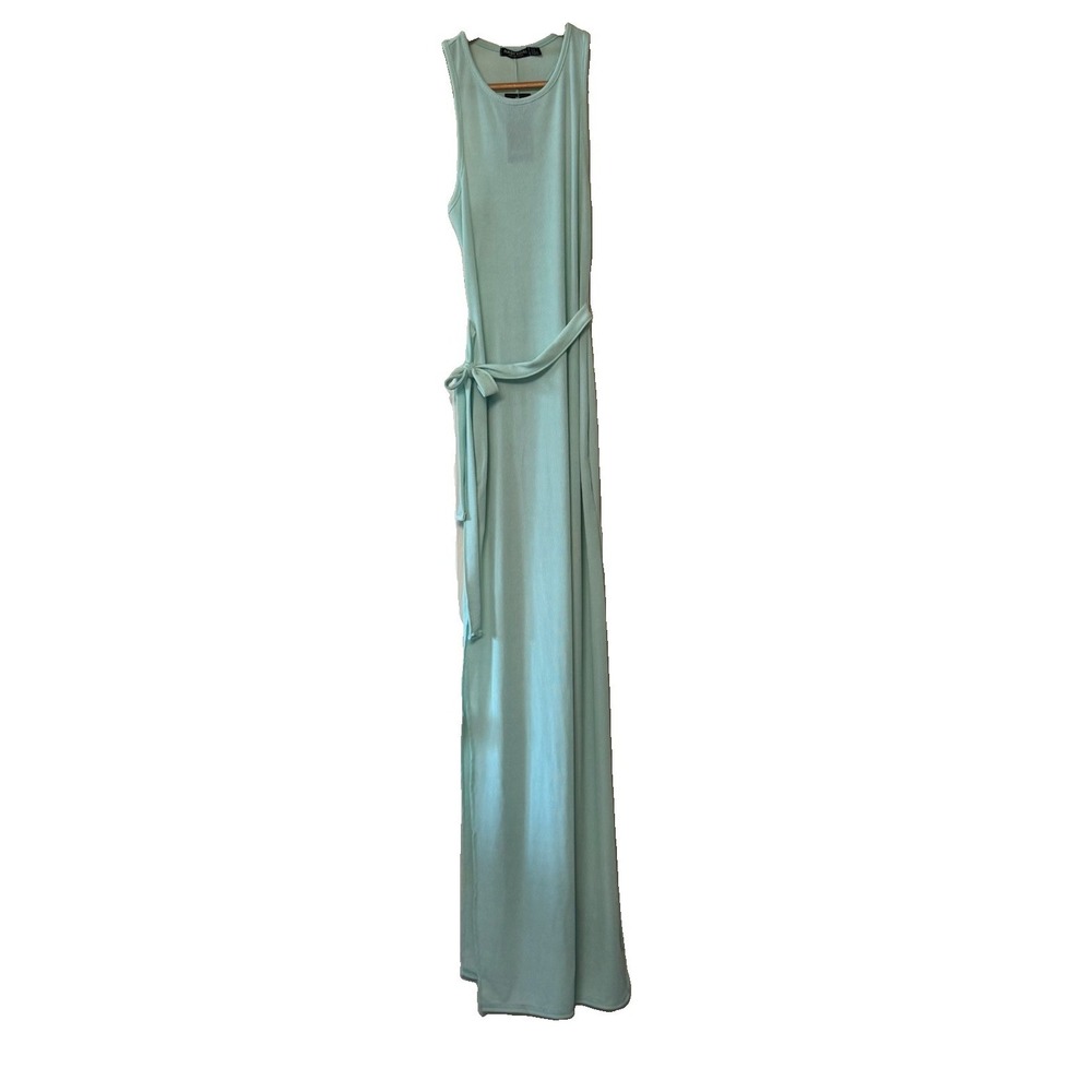 Nasty Gal Ribbed Maxi Dress NWT Mint Green Side Split Tie Waist Sleeveless Sz 8